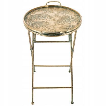 Złoty Okrągły Stolik Kawowy Boczny Retro Loft Kwietnik Metalowy taca