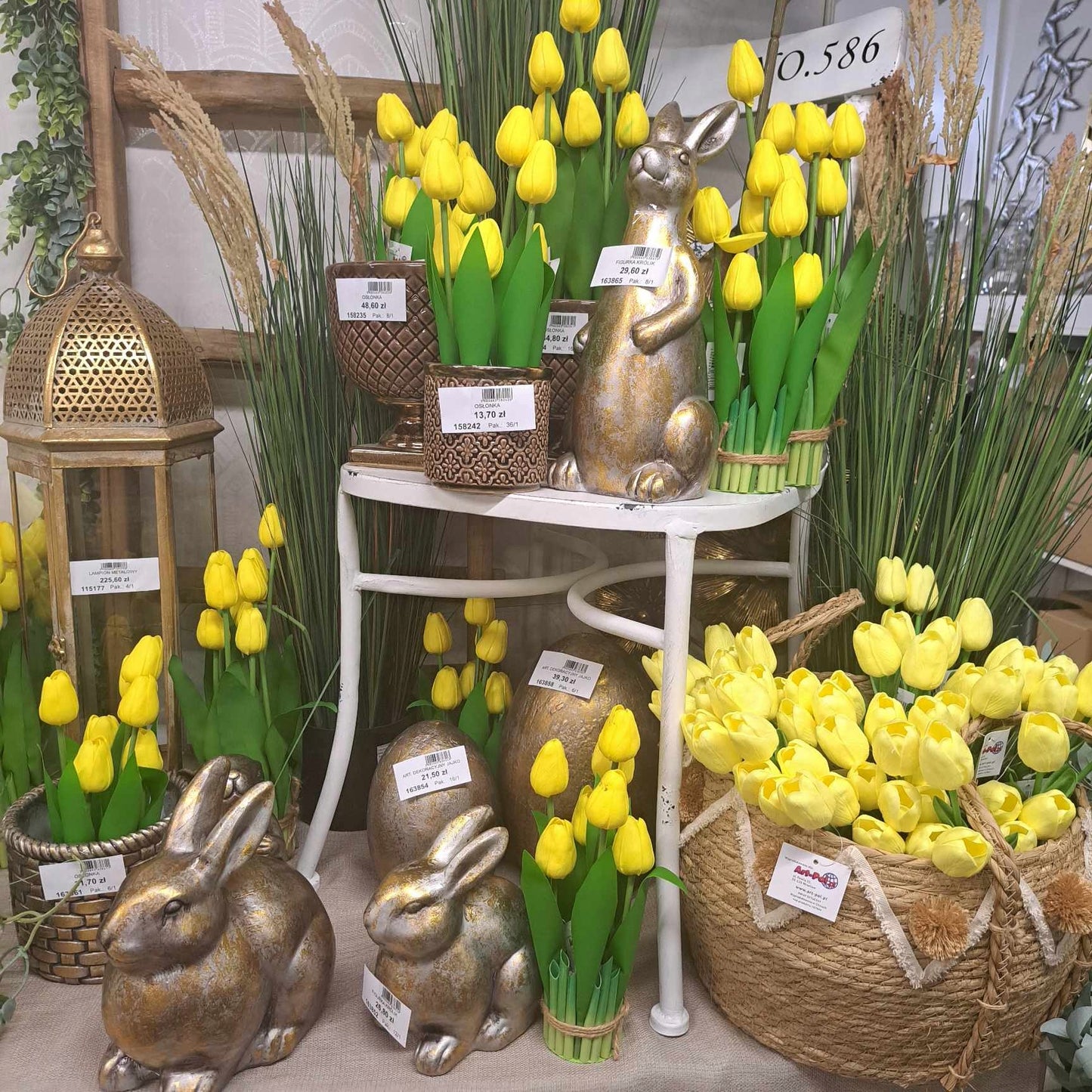 Bukiet sztucznych kwiatów Żółte Tulipany 28cm stroik tulipan żółty