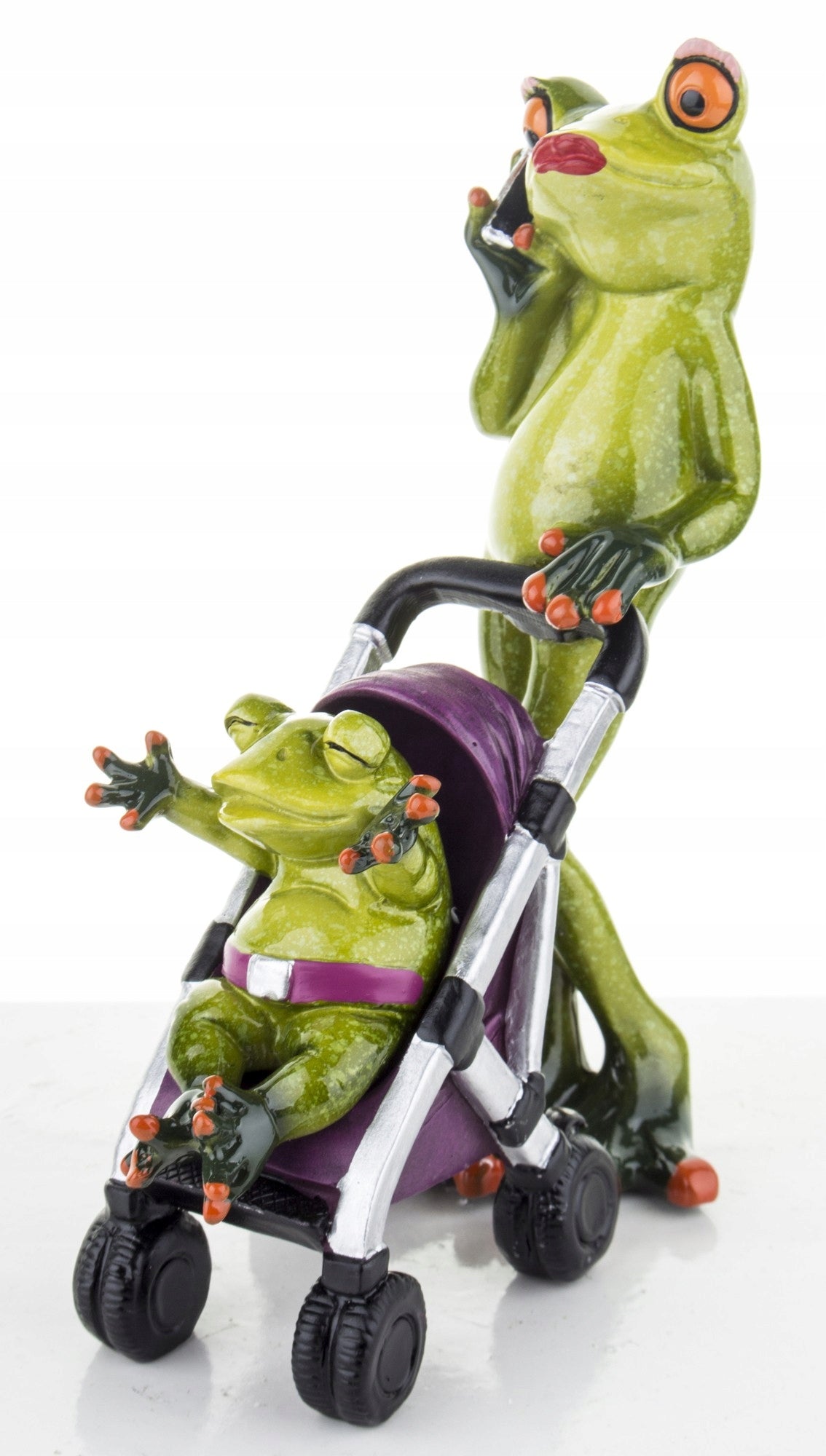 FIGURKA ŻABA ŻABKA MAMA Z WÓZKIEM Z DZIECKIEM 17CM