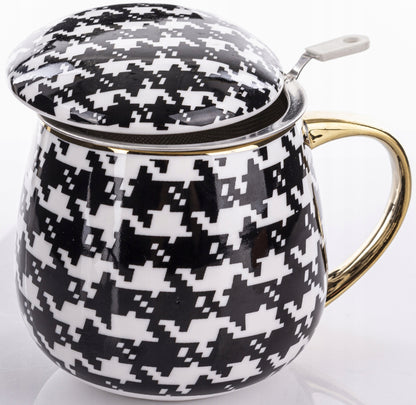 Kubek porcelanowy z zaparzaczem w pudełku w kratkę na prezent