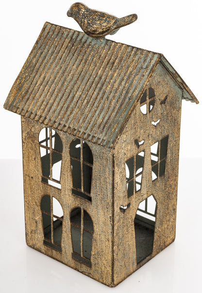 Figurka świąteczna Dekoracja Metalowa Domek złoty 23x12x12
