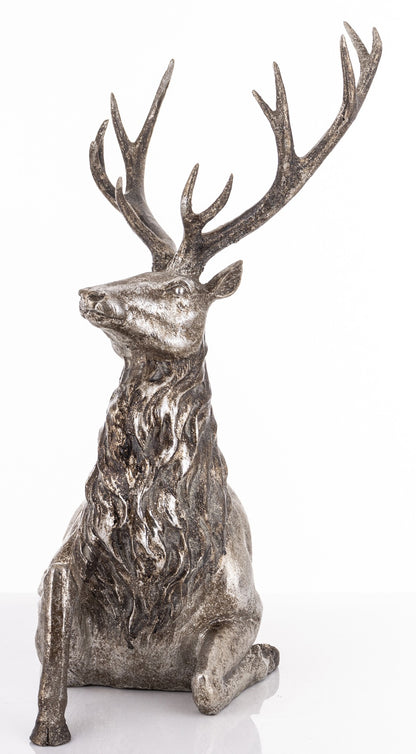 Figurka świąteczna renifer srebrny tworzywo sztuczne 51x51x27 cm Antique