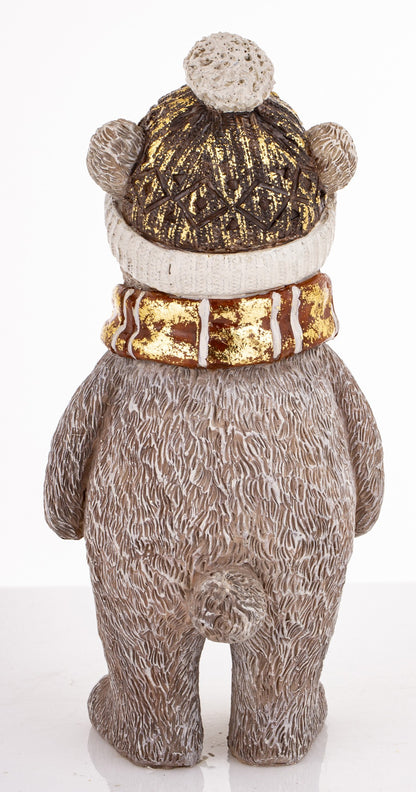 Figurka świąteczna Miś szalik czapka złoty prezent na mikołajki ozdoba 17cm