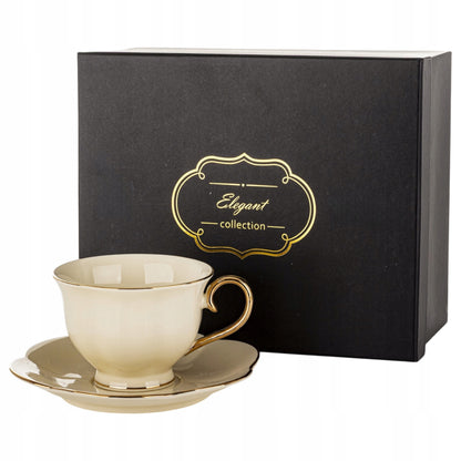 Filiżanka z podstawką do kawy herbaty kremowa porcelana 250 ml prezent