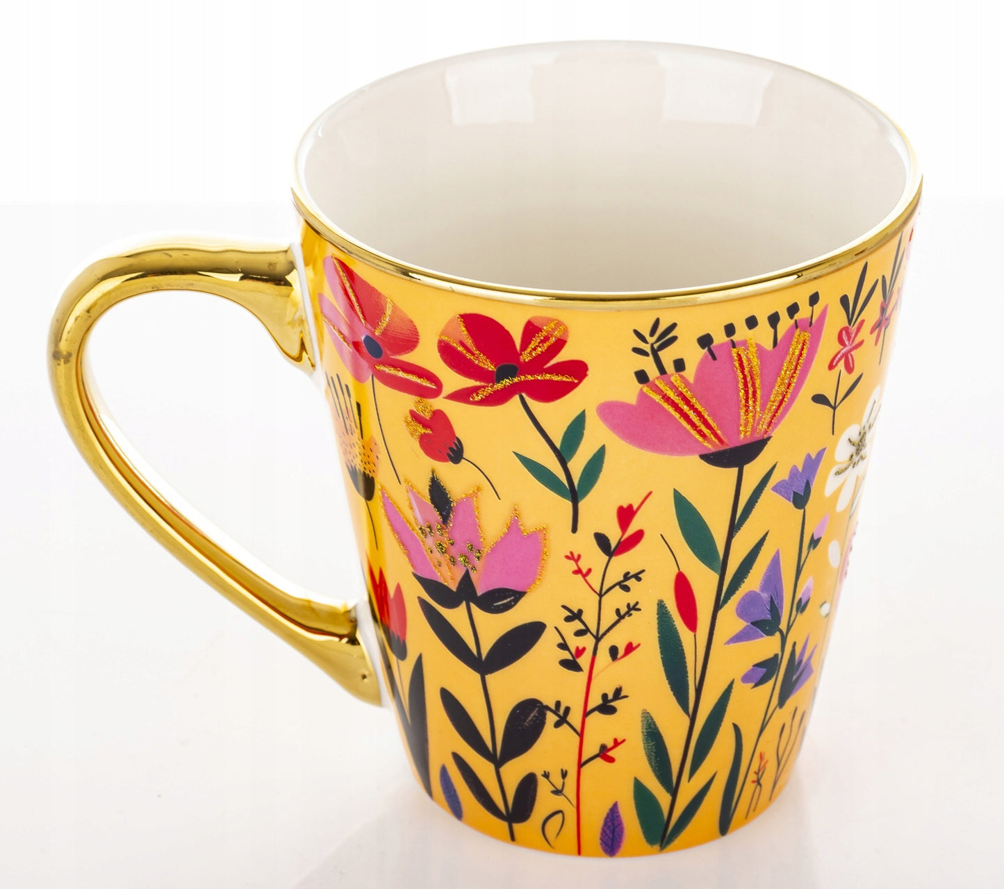 Kubek porcelanowy 300 ml kolorowy kwiaty złote ucho na kawe herbatę prezent