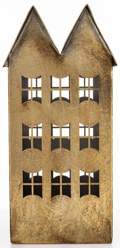Figurka świąteczna Dekoracja Metalowa Domek złoty 35x18,5x16,5