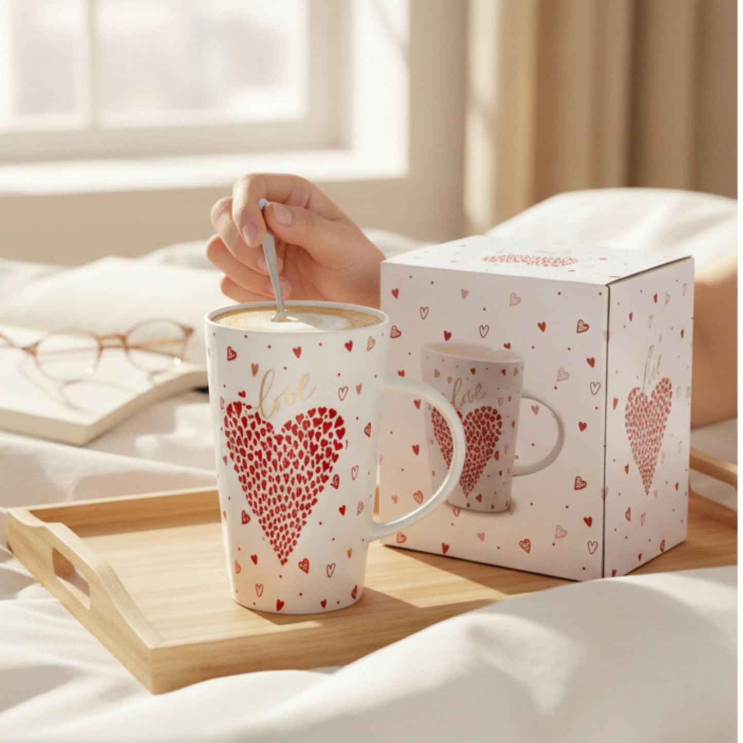 Duży porcelanowy kubek w pudełku czerwony na walentynki prezent 450 ml