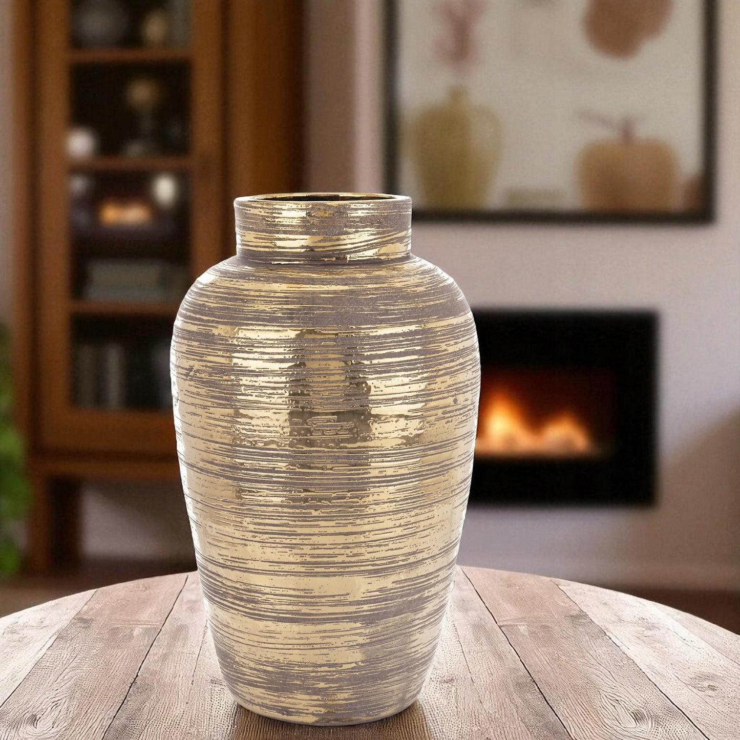 Wazon duży ceramiczny 42 cm złoty brąz cappuccino elegancka dekoracja