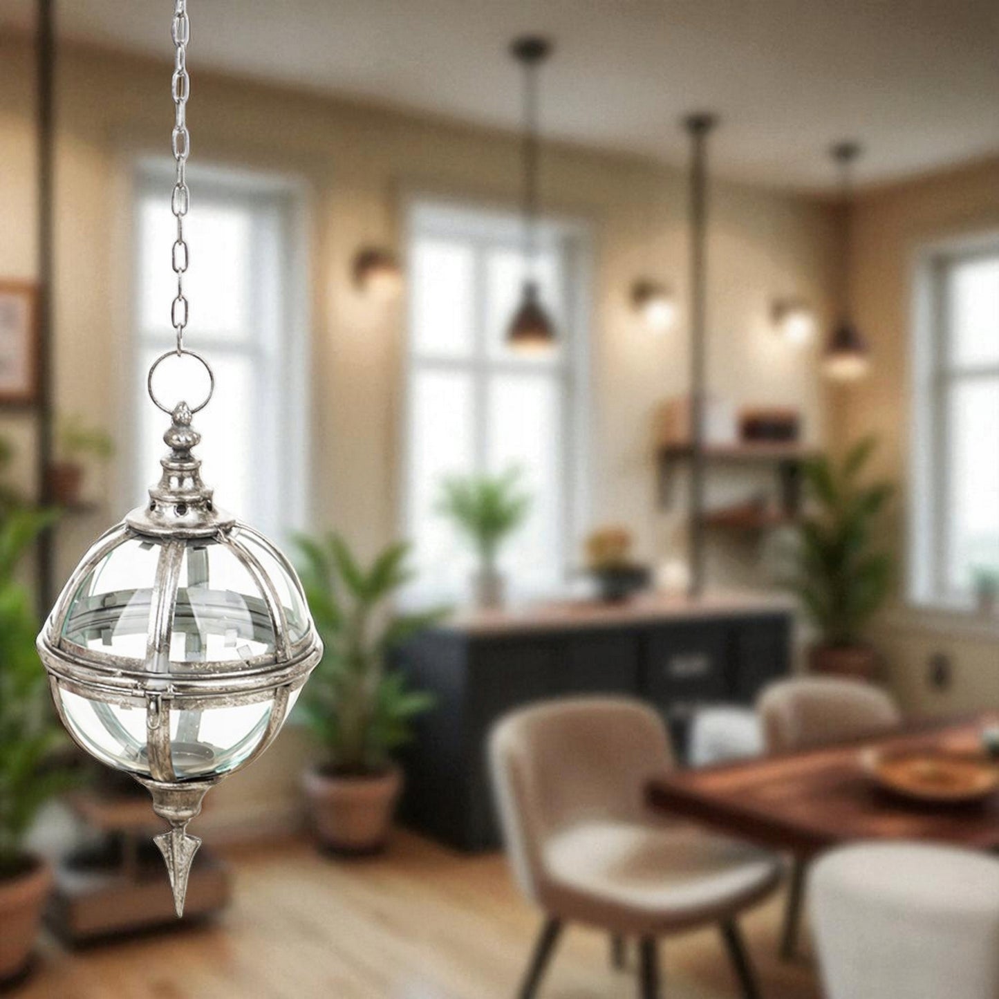 Lampion wiszący India House kula metalowo-szklany 119 cm dekoracja vintage