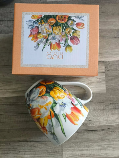 Kubek porcelanowy Mega duży XXL w pudełku 1000ml na prezent tulipany kwiaty