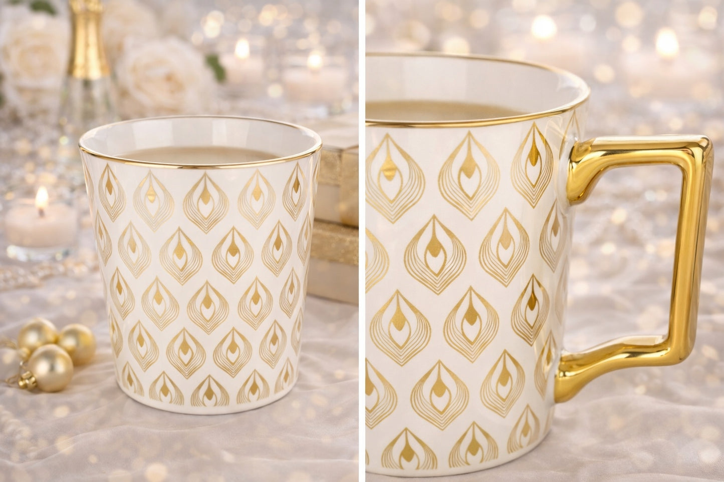 Porcelanowy Kubek elegancki złote ucho 310ml gustowny na prezent