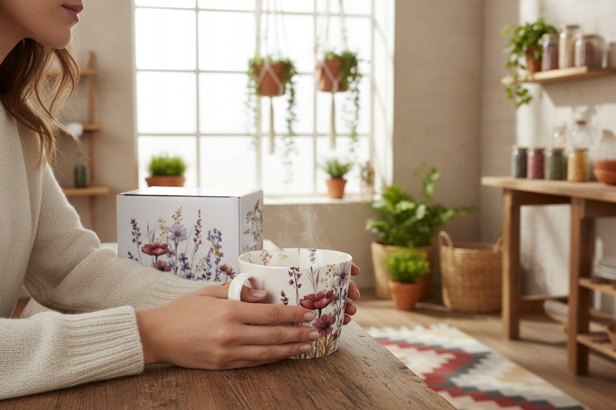 Porcelanowy Kubek Floral Garden duży wiosenny boho w kwiaty 450 ml