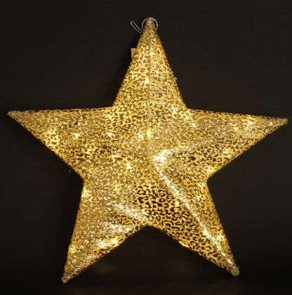 Ozdoba gwiazda LED tekstylna złota 47x52x8 cm