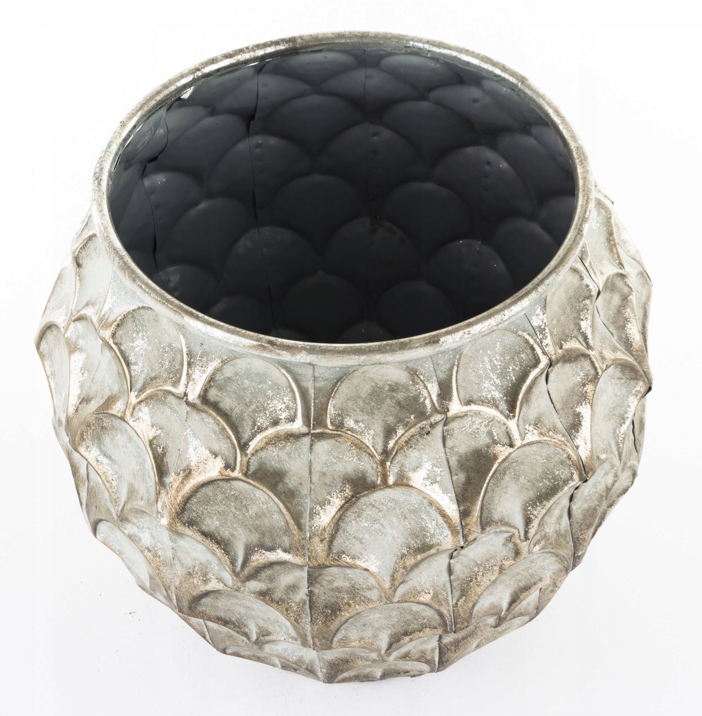 Osłonka na kwiaty metalowa duża 32 x 32 cm metal srebrny