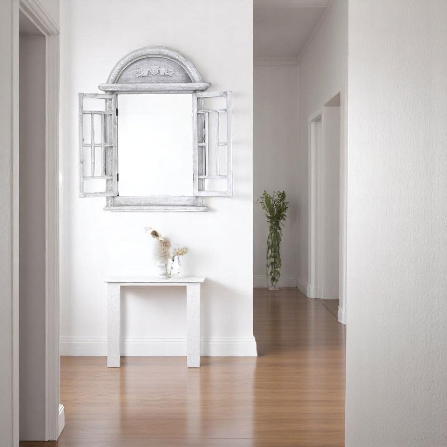 Lustro z okiennicami okno ścienne prostokąt rama drewno 550 x 800 mm