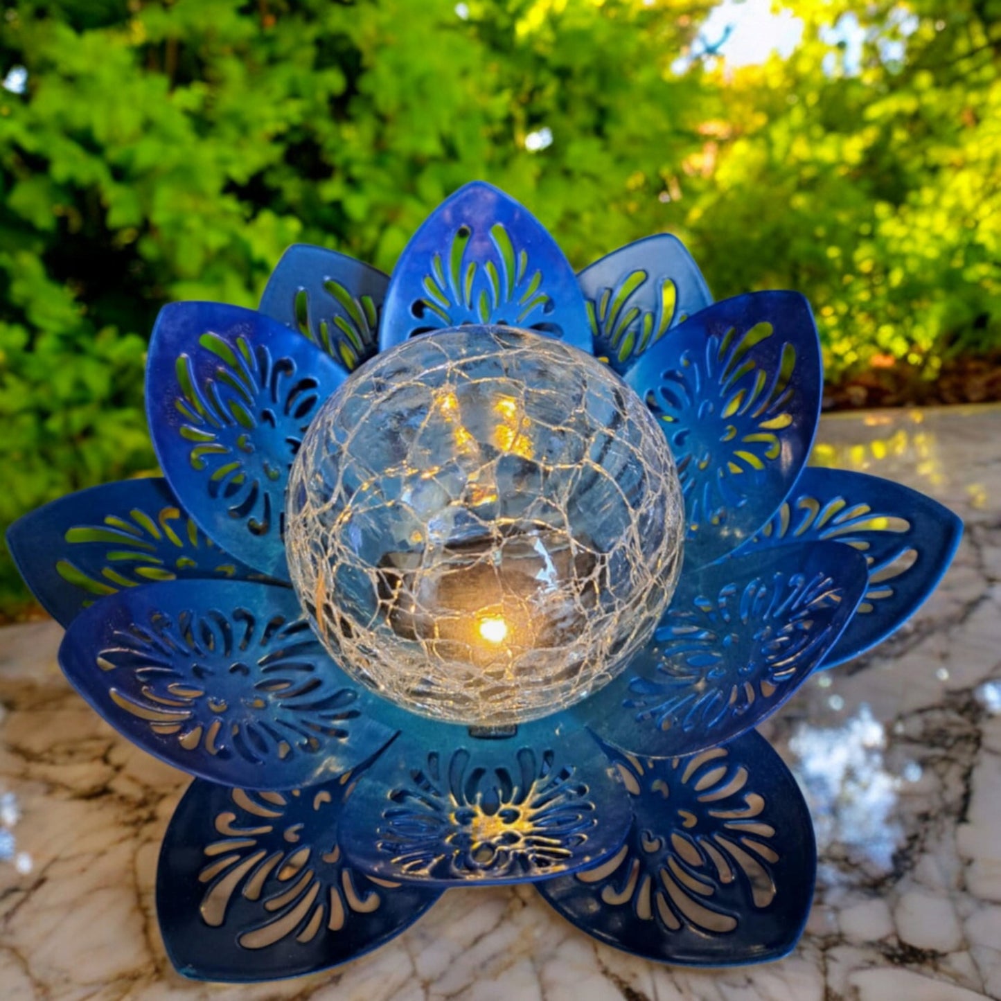 Lampa SOLARNA -kwiat LOTOSU, kolor niebieski Lampion latarenka