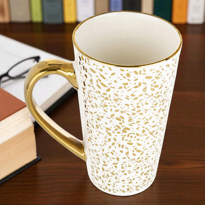 Duży ozdobny Kubek w pudełku na prezent biało złoty porcelanowy 450 ml XXL