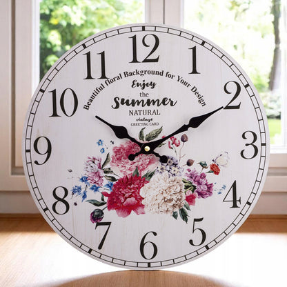Zegar ścienny wielokolorowy 34cm retro kwiaty prowansalski