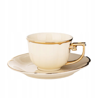 Filiżanka porcelanowa kubek ze spodkiem zlota elegancka na prezent 220ml