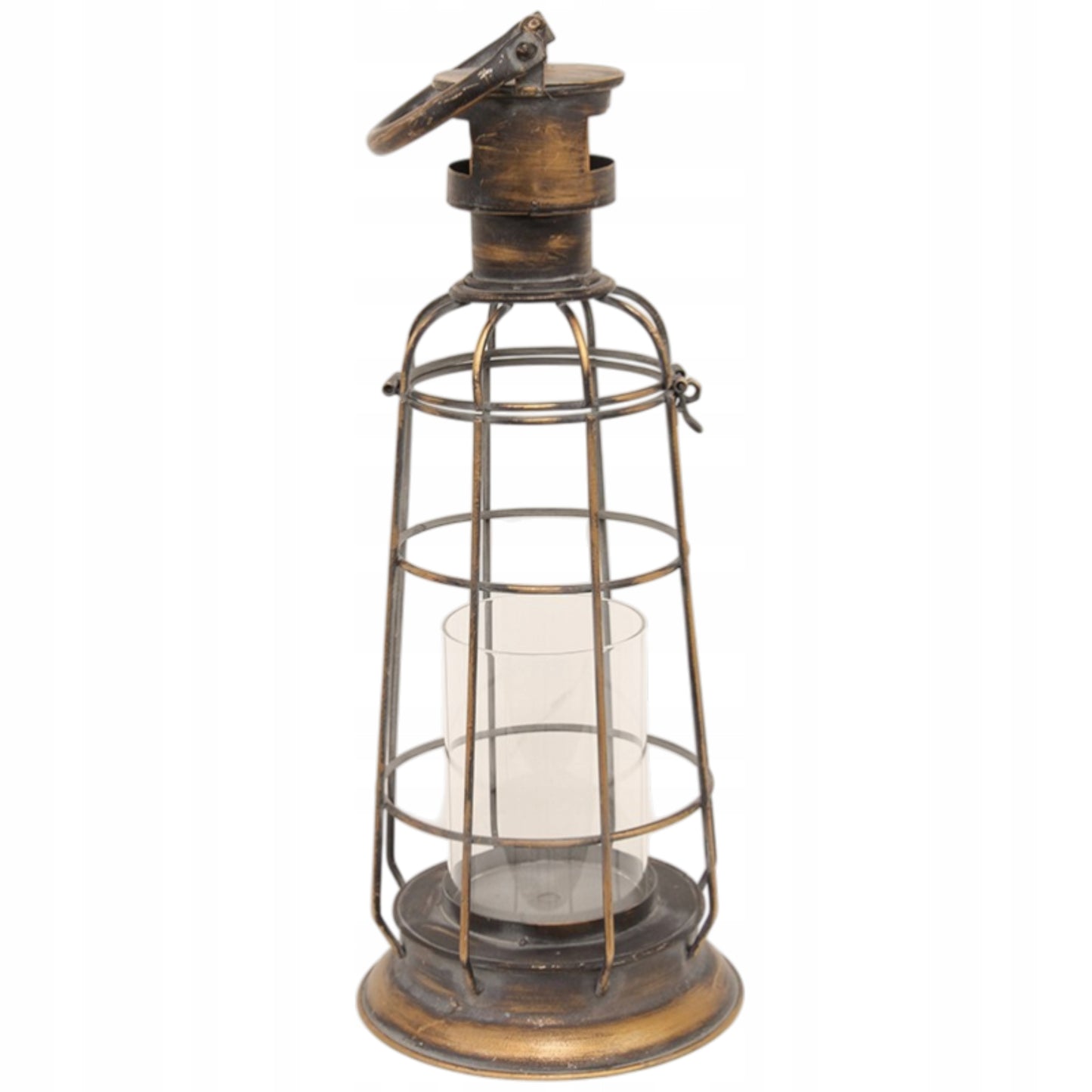 Lampion metalowy z wkładem szklanym ciemny złoty vintage loft 51 cm