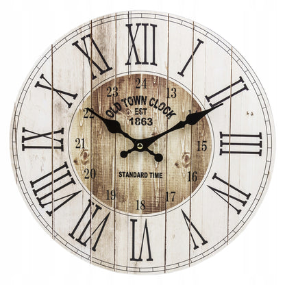 Zegar ścienny retro kremowy, odcienie brązowego 34cm
