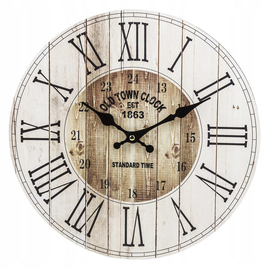 Zegar ścienny retro kremowy, odcienie brązowego 34cm