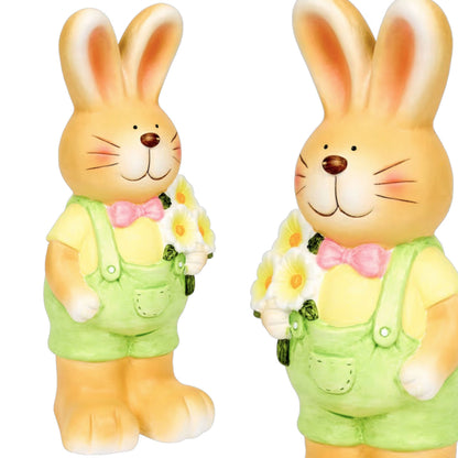Duża Figurka zajączek Królik Zając z kwiatami 35cm wielkanocna ogrodowa