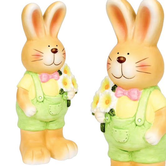 Duża Figurka zajączek Królik Zając z kwiatami 35cm wielkanocna ogrodowa