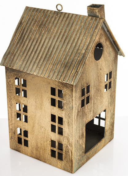 Figurka świąteczna Dekoracja Metalowa Domek złoty 36x21x21