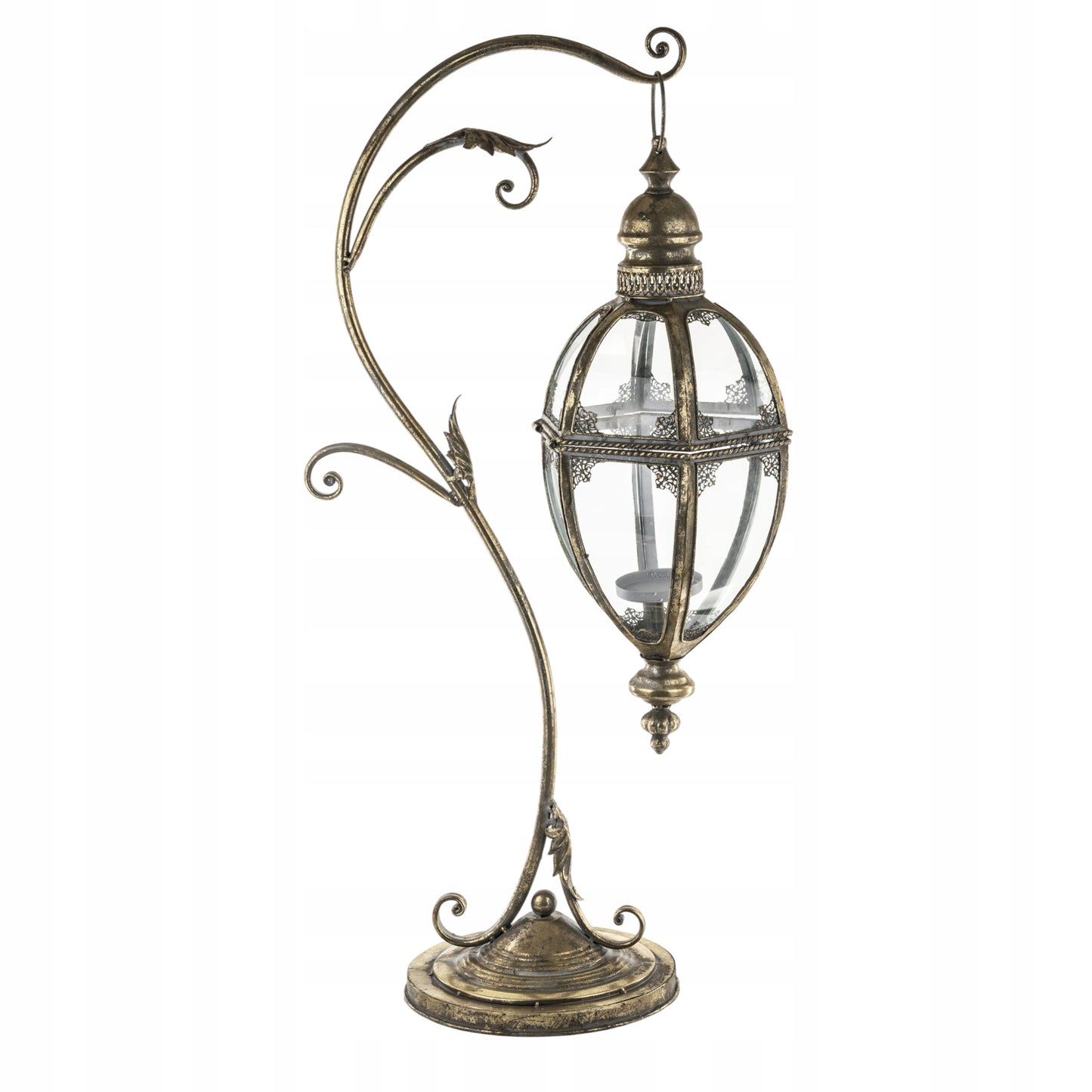 Lampion Złoty Retro Stojący Wiszący Świecznik Latarenka Metal Szkło 90 cm