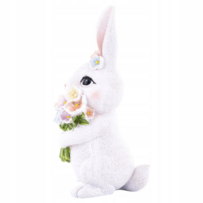 Figurka królik biały zajączek wielkanocny z kwiatami wiosenny 22 cm
