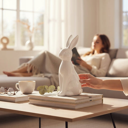 Zajączek figurka biała ceramika siedzący króliczek 18,5cm