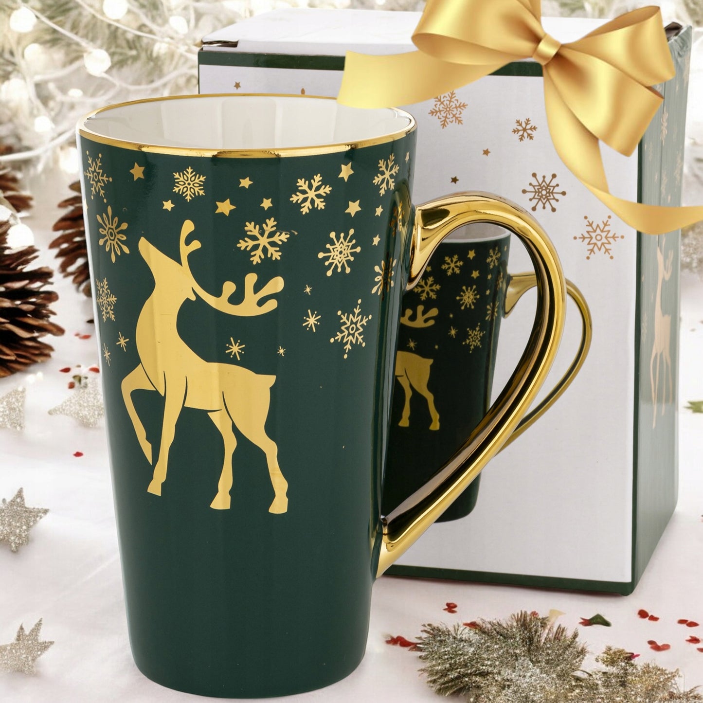 Kubek świąteczny porcelanowy w pudełku 450 ml duży prezent na mikołajki