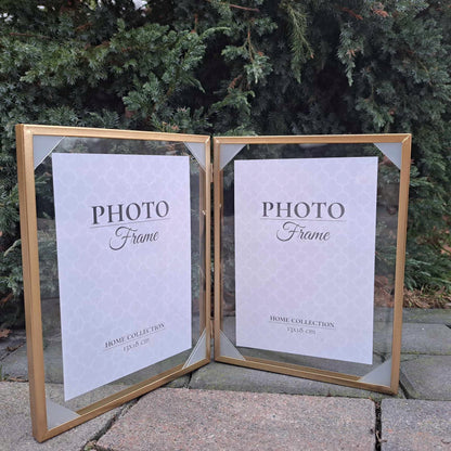 Ramka na Zdjęcie podwójna złota float 13x18cm na 2 zdjęcia glamour