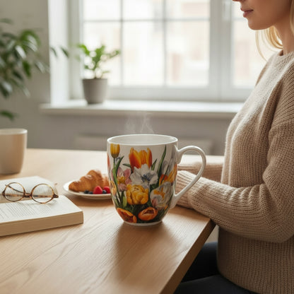 Kubek porcelanowy Mega duży XXL w pudełku 1000ml na prezent tulipany kwiaty