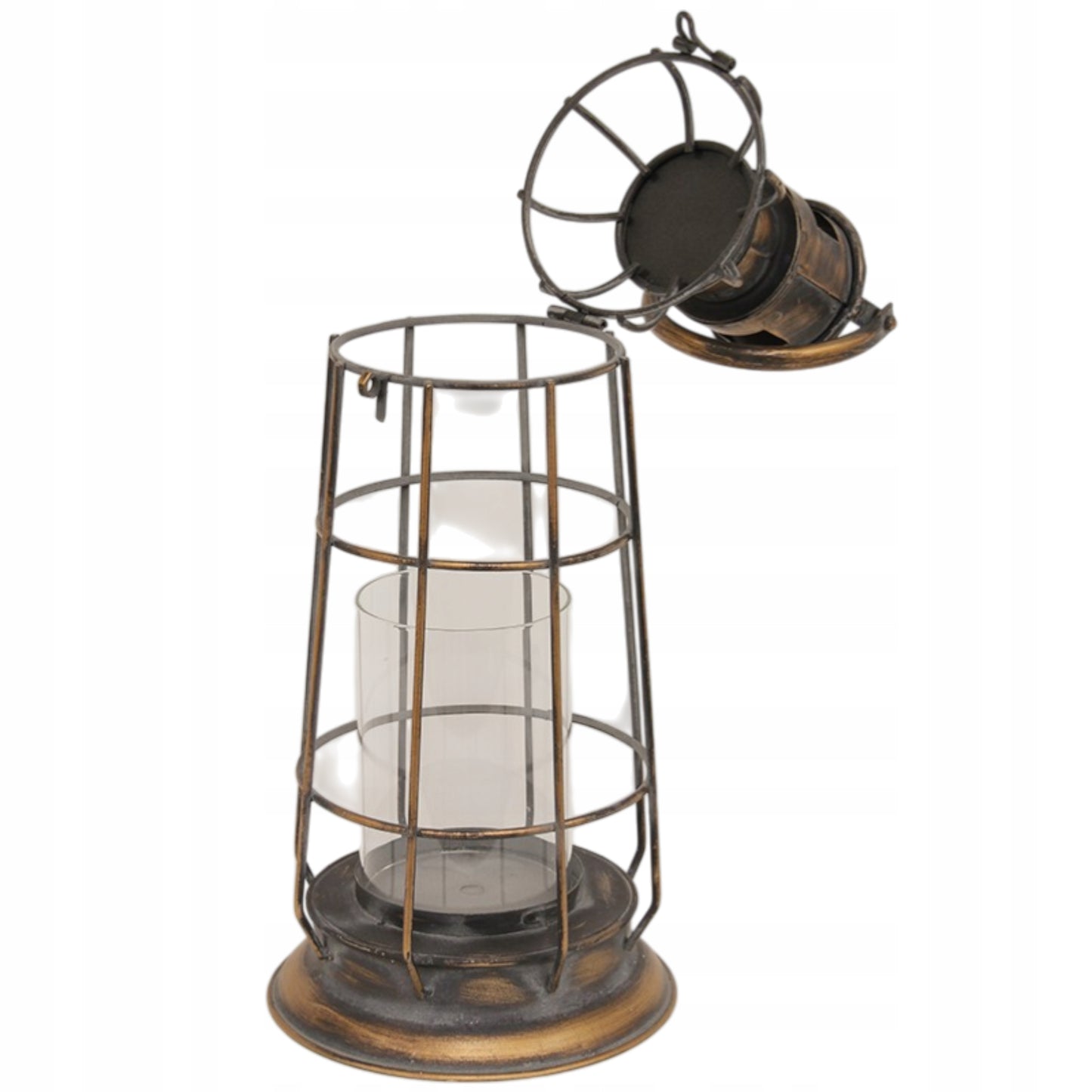 Lampion metalowy z wkładem szklanym ciemny złoty vintage loft 51 cm