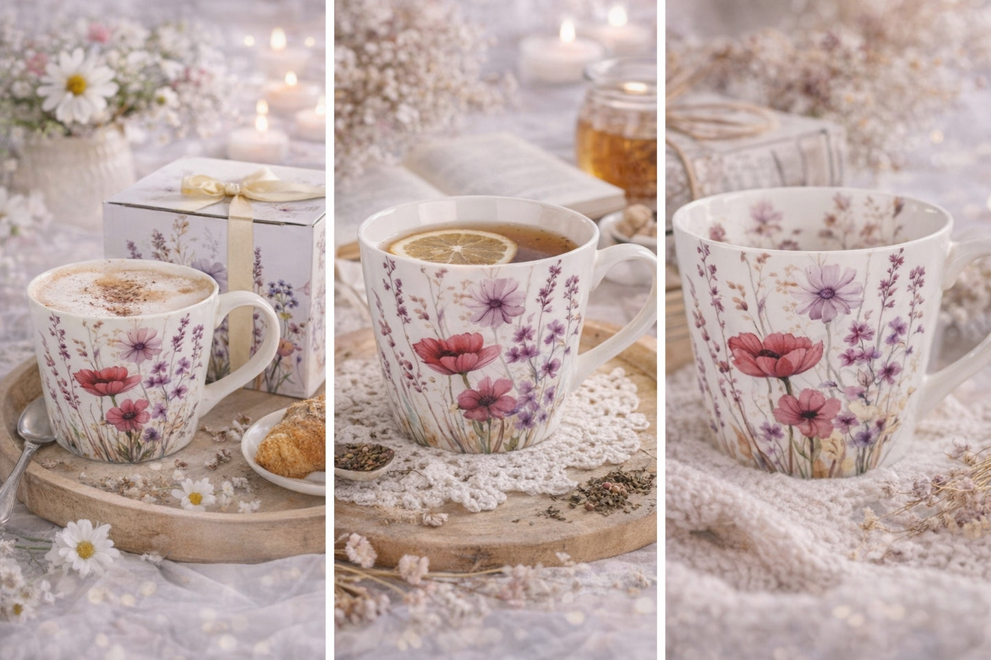 Porcelanowy Kubek Floral Garden duży wiosenny boho w kwiaty 450 ml