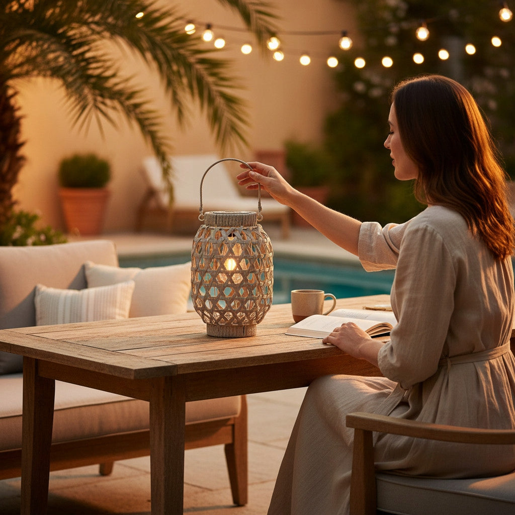 Lampion solarny rattanowy LED wiszący ogrodowy balkonowy 28 cm szary