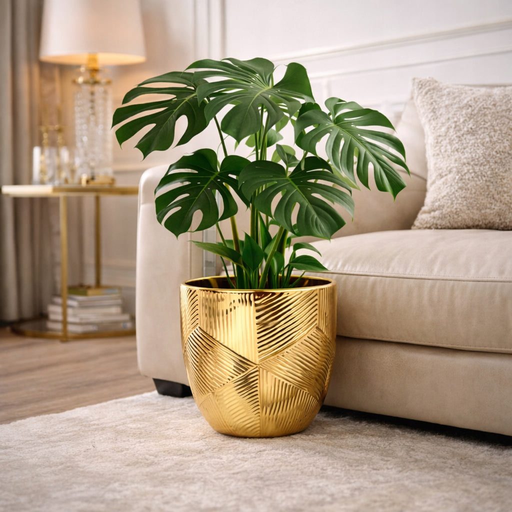 Doniczka złota Osłonka 22 cm ceramika glamour ryflowana