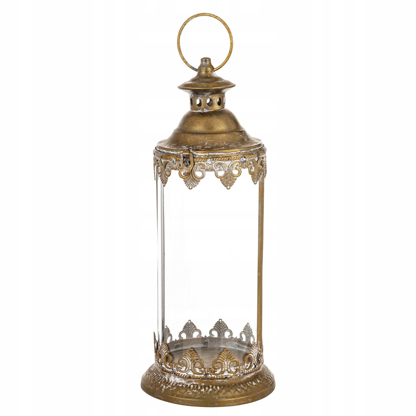 Lampion 45 cm metalowy India House Złoty Metal i Szkło Styl Orientalny