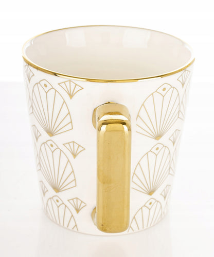 Porcelanowy Kubek elegancki złote ucho 310ml na prezent kawa herbata