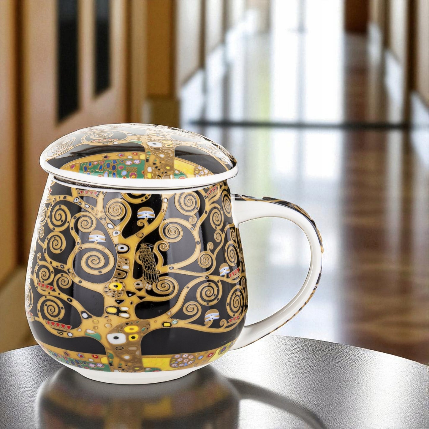 Kubek baryłka z zaparzaczem w pudełku Duo Gustav Klimt porcelana 430 ml