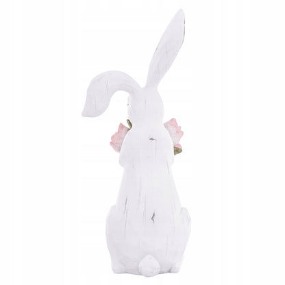 Duża Figurka Królik Wielkanocny 45 cmDekoracja z Kwiatami XL wiosenna biała