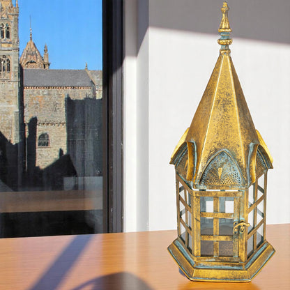 Lampion metalowy duży 50 cm złoty stylowy latarenka Świecznik