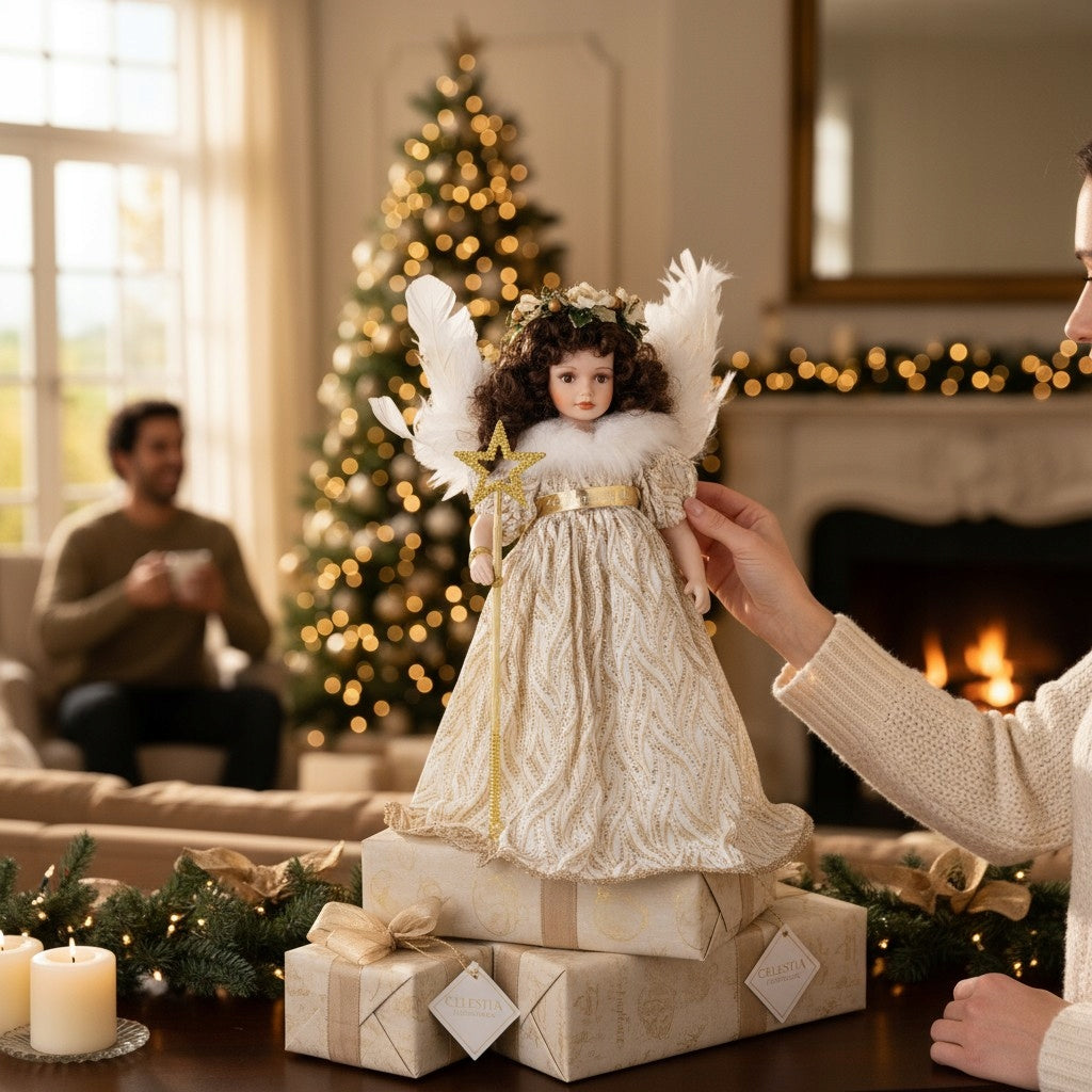 Figurka lalka kolekcjonerska figurka porcelanowa 50x29x26 świąteczna Anioł