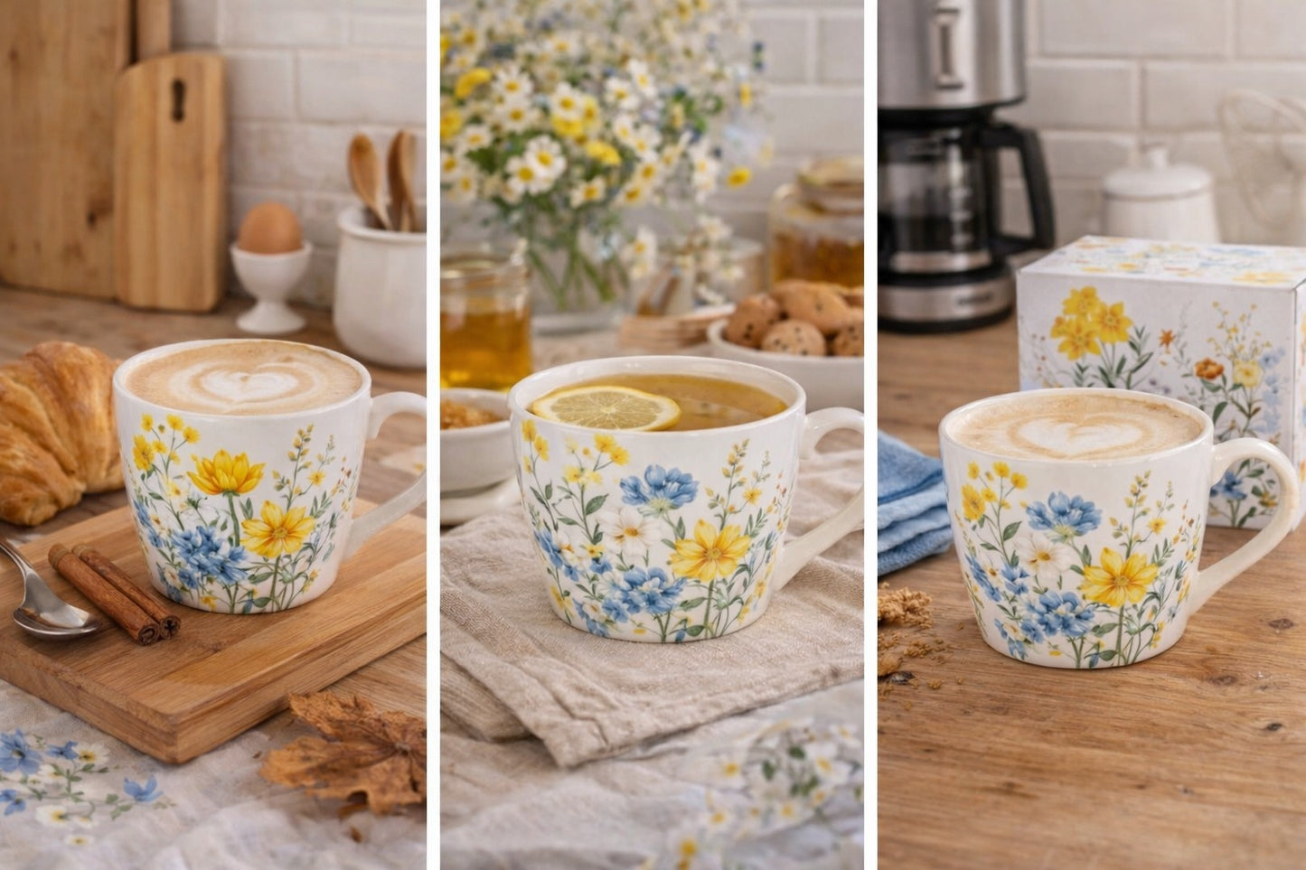 Duży kubek porcelanowy 450 ml do kawy herbaty kwiaty boho prezent zmywarka