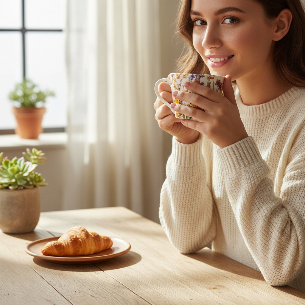 Duży kubek w pudełku porcelanowy 450 ml w kwiaty na prezent zmywarka