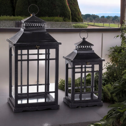 Zestaw 2 szt Lampion Drewniany czarny Latarnie komplet XXL 69cm
