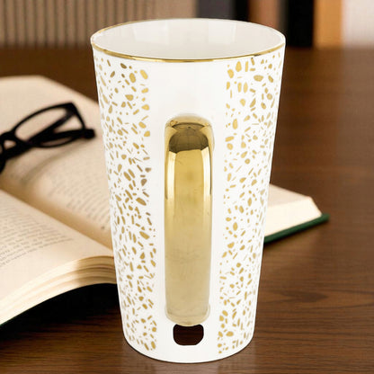 Duży ozdobny Kubek w pudełku na prezent biało złoty porcelanowy 450 ml XXL