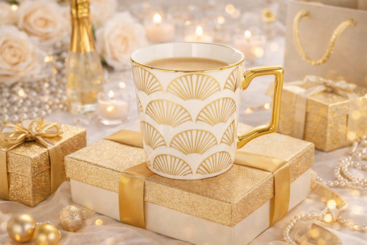 Porcelanowy Kubek elegancki złote ucho 310ml